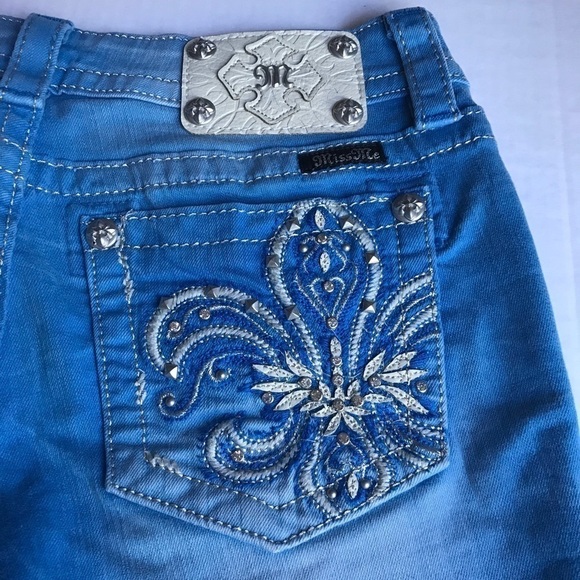 Miss Me Bermuda Pacific Blue Embellished Shorts - Picture 12 of 12